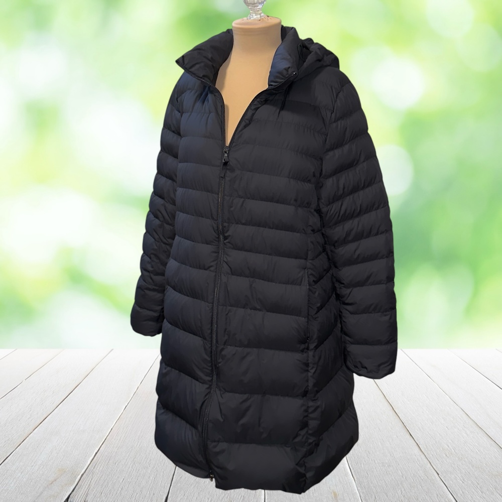 UNIQLO Ultra Light Down Long Puffer Coat Hooded Water Resistant Black Size XL